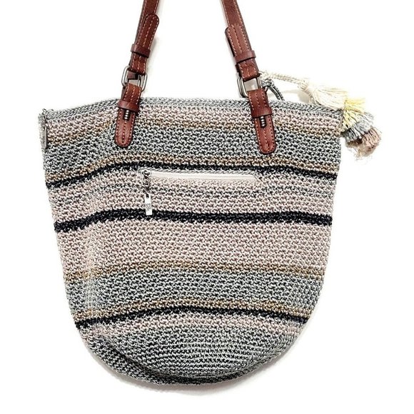 THE SAK Silverwood Crochet Shoreline Bucket Hobo Bag Multicolor Striped 15x13 - Picture 3 of 10